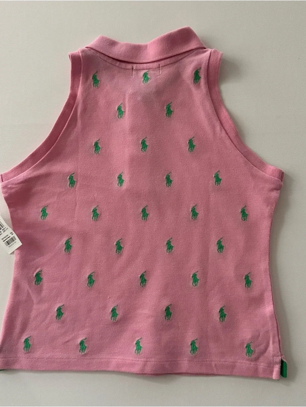 Ralph Lauren Girls 12-14 Pink Sleeveless Polo Tank with Green Pony Embroidery